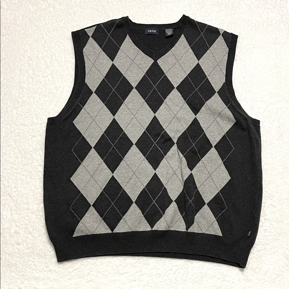 Izod Charcoal and light grey Argyle Sweater Vest XL‎ 100% Cotton